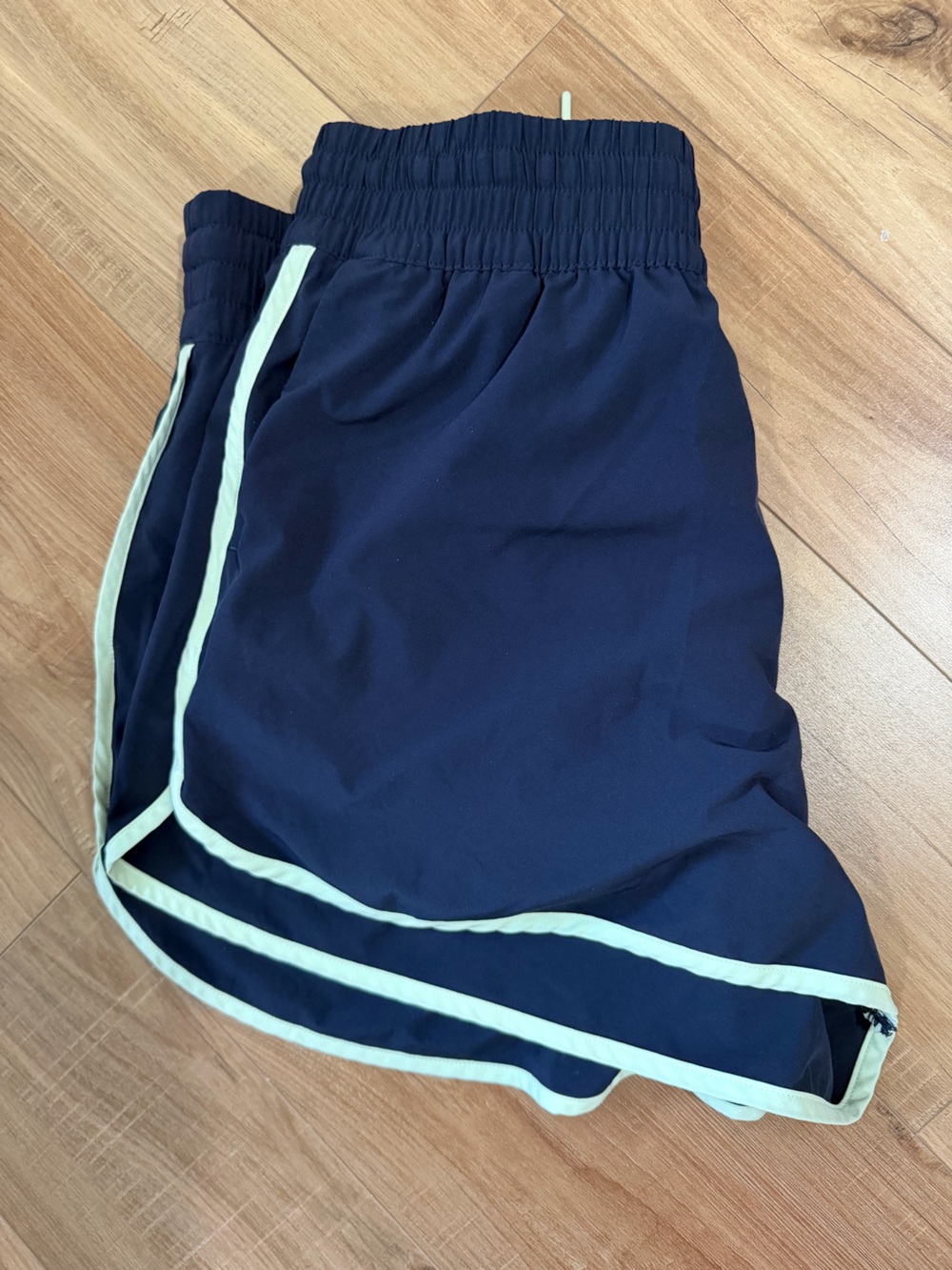 Athleta Navy Athletic Shorts with Mint Trim